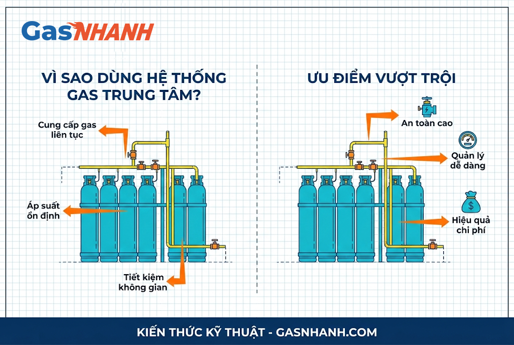 Vì sao Quán ăn nên dùng Hệ thống Gas Trung tâm